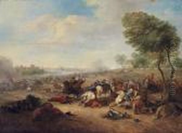 A Cavalry Skirmish Oil Painting by Karel Van Breydel (Le Chevalier)