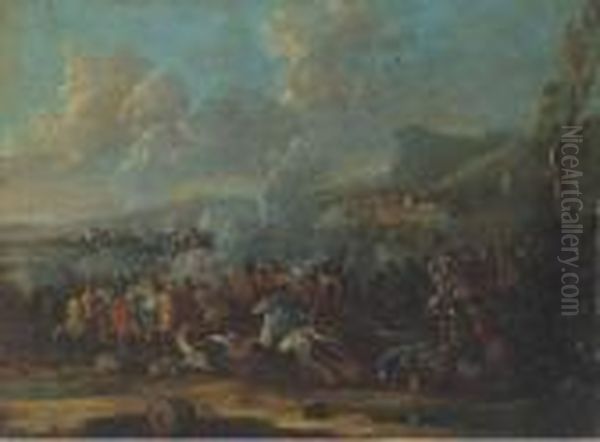 A Cavalry Skirmish Oil Painting by Karel Van Breydel (Le Chevalier)