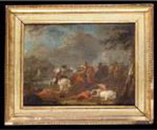 A Cavalry Skirmish Oil Painting by Karel Van Breydel (Le Chevalier)