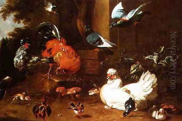 Poultry in Parkland Oil Painting by Melchior de Hondecoeter