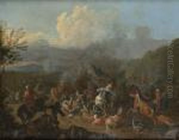 A Cavalry Skirmish Between Turks And Christians Oil Painting by Karel Van Breydel (Le Chevalier)