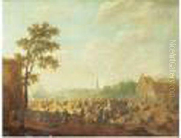 Scene De Bataille Sur La Place Du Village Oil Painting by Karel Van Breydel (Le Chevalier)