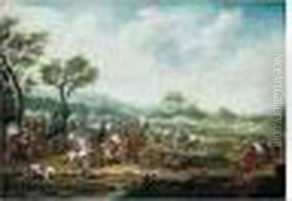 A Cavalry Battle Oil Painting by Karel Van Breydel (Le Chevalier)