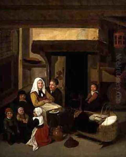 A Family Interior in a Barn Oil Painting by Jan or Johannes Hals