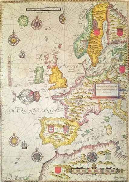 A Generall carde and description of the sea coastes of Europe and navigation in this book conteyned Oil Painting by Jodocus Hondius