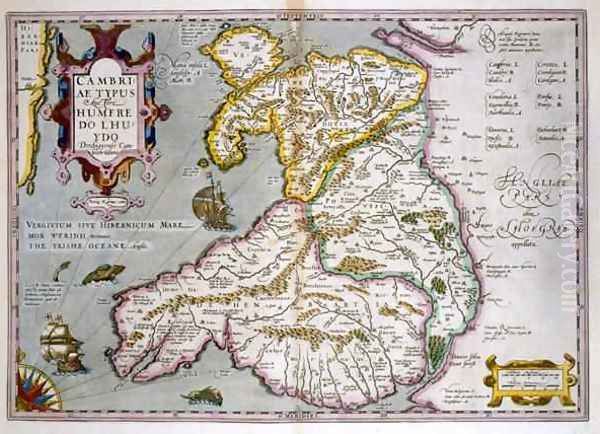 Map of Wales Oil Painting by Jodocus Hondius