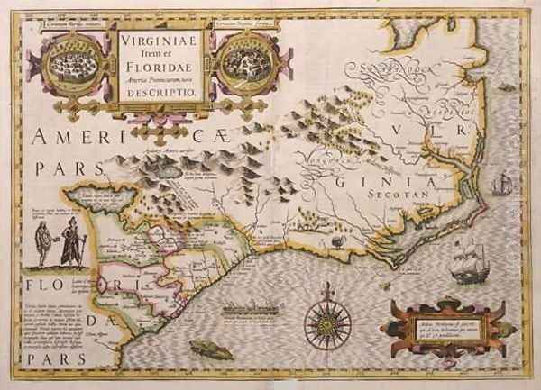 Map of Virginia and Florida Oil Painting by Jodocus Hondius