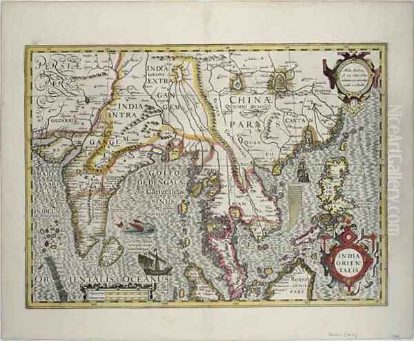 The Indian Subcontinent to the Philippines by way of the northern portions of the Indonesian archipelago and the Malay Peninsula Oil Painting by Jodocus Hondius