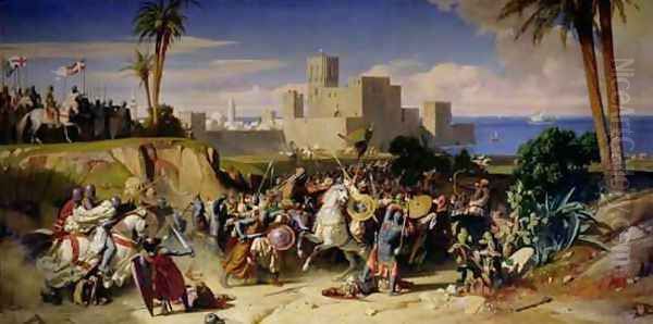 The Taking of Beirut by the Crusaders in 1197 Oil Painting by Alexandre-Jean-Baptiste Hesse