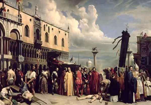 Funerary honours given to Titian who died in Venice in the plague of 1576 Oil Painting by Alexandre-Jean-Baptiste Hesse