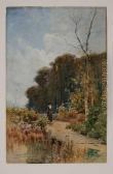 Gathering Autumn Leaves Oil Painting by Alfred Thompson Bricher