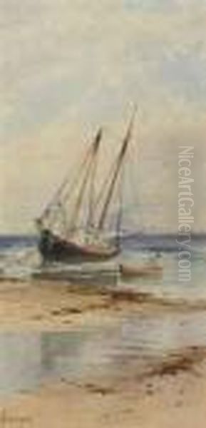 Beached Schooner Oil Painting by Alfred Thompson Bricher