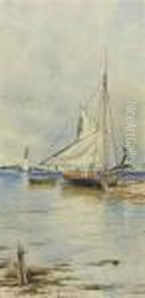 A Gaff-rigged Sloop Oil Painting by Alfred Thompson Bricher