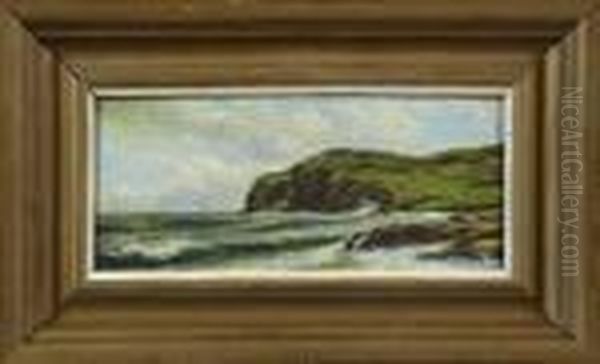 Rocky Coastal Scene Withdistant Sailboats Oil Painting by Alfred Thompson Bricher