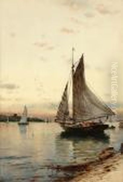 Sail Boats In Harbor Oil Painting by Alfred Thompson Bricher