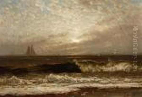 Coastal View With Distant Sailboats Under An Atmospheric Sky Oil Painting by Alfred Thompson Bricher