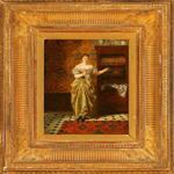 An Elegant Woman At Abuffet Oil Painting by Alfred Thompson Bricher