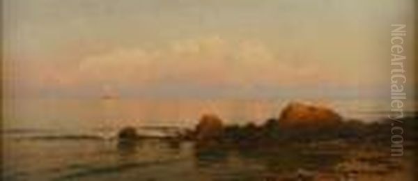 Afterglow, Low Tide,plymouth, Massachusetts Oil Painting by Alfred Thompson Bricher