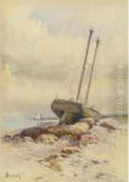 Schooner High And Dry Oil Painting by Alfred Thompson Bricher