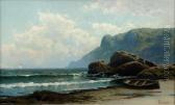 Seascape With Rowboat And Distant Sailboat Oil Painting by Alfred Thompson Bricher