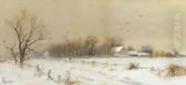 Farmhouse In The Snow Oil Painting by Alfred Thompson Bricher