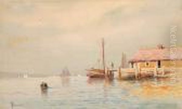 Boathouse Oil Painting by Alfred Thompson Bricher