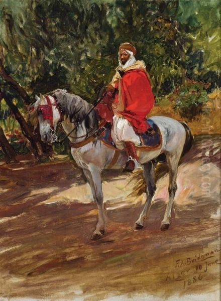 Arab On Horseback Oil Painting by Frederick Arthur Bridgman