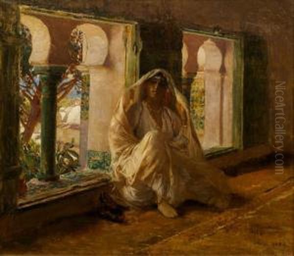 Woman's Upper Room In The Mosque Of Abd-el-rhaman Oil Painting by Frederick Arthur Bridgman