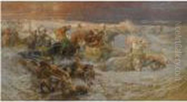 Pharaoh And His Army Engulfed By The Red Sea Oil Painting by Frederick Arthur Bridgman