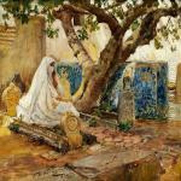 Arab Womanon A Cemetery In Algiers Oil Painting by Frederick Arthur Bridgman