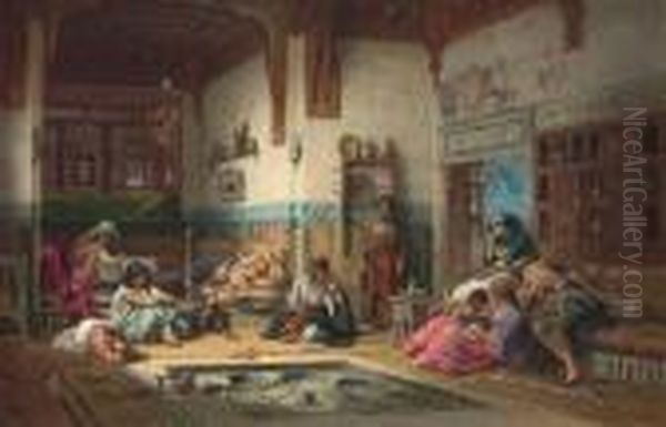 The Nubian Story Teller In The Harem Oil Painting by Frederick Arthur Bridgman