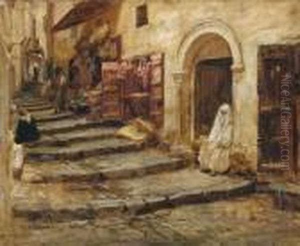 Une Rue A Alger Oil Painting by Frederick Arthur Bridgman