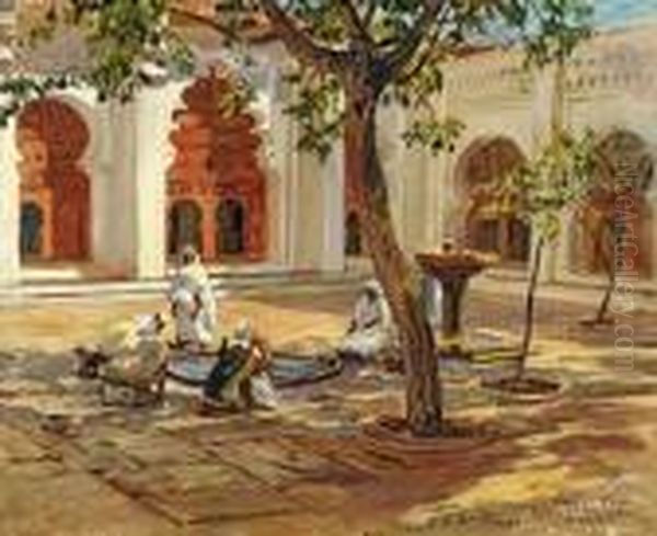 Ablutions A La Mosquee De Tlemcen. Oil Painting by Frederick Arthur Bridgman