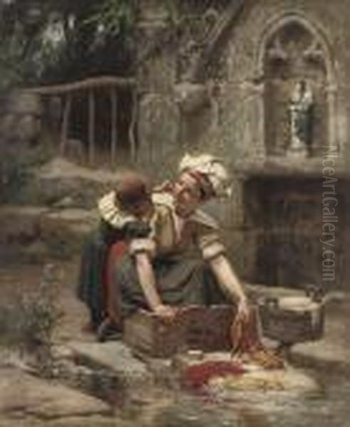 Mother's Little Helper Oil Painting by Frederick Arthur Bridgman