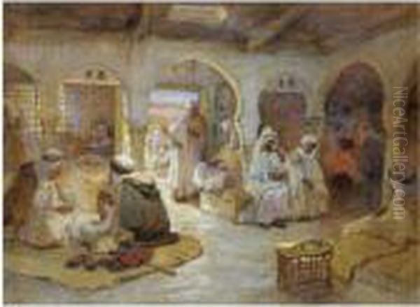 A Coffee House, Algeria Oil Painting by Frederick Arthur Bridgman