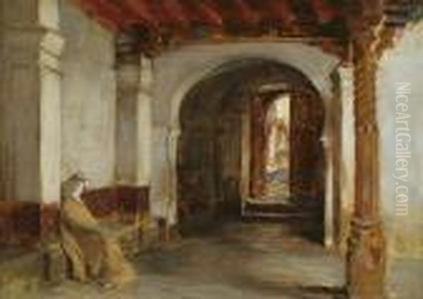 Small Entrance To The Mosque De La Pecherie,algiers Oil Painting by Frederick Arthur Bridgman