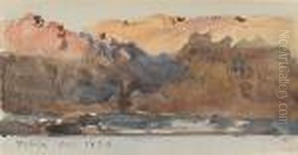 A Set Of Six Egyptian Studies: The Quarries Ofhagar Silsilis Oil Painting by Frederick Arthur Bridgman