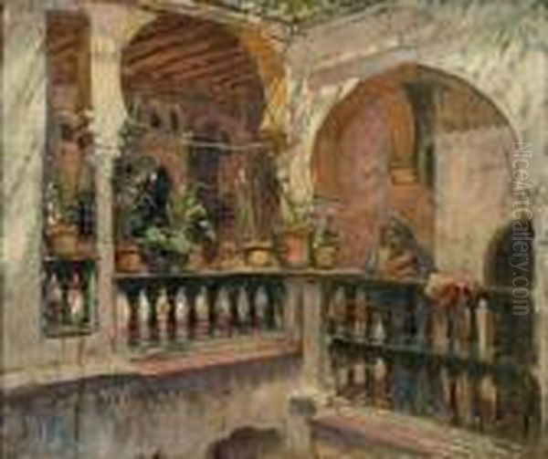 Femme Accoudee A L'interieur Du Riad Oil Painting by Frederick Arthur Bridgman