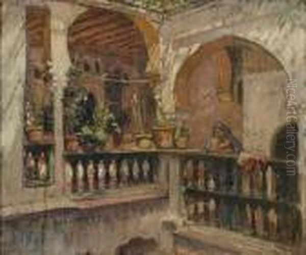 Femme Accoudee Al'interieur Du Riad Oil Painting by Frederick Arthur Bridgman