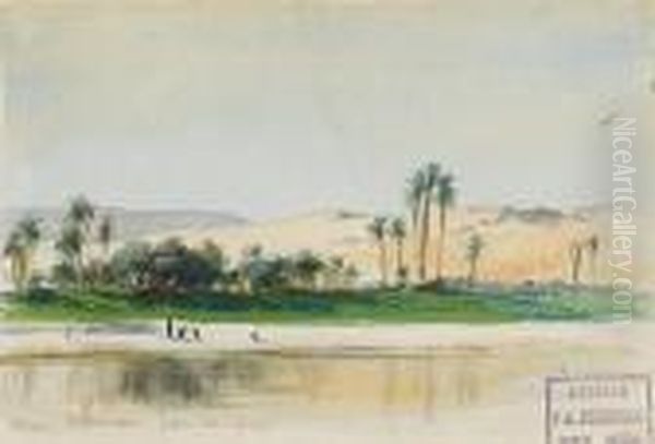 On The River Near Aswan Oil Painting by Frederick Arthur Bridgman