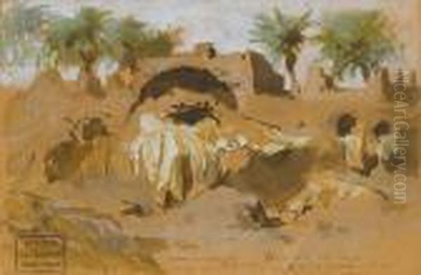 A Burial Ground On The Nile Oil Painting by Frederick Arthur Bridgman