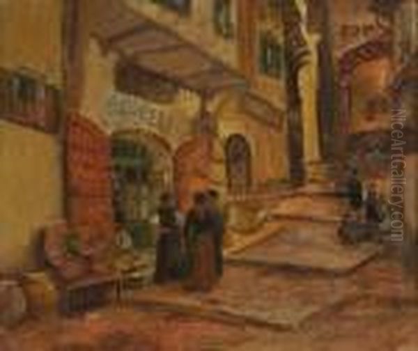 Marchandes Devant Une Buvette Oil Painting by Frederick Arthur Bridgman