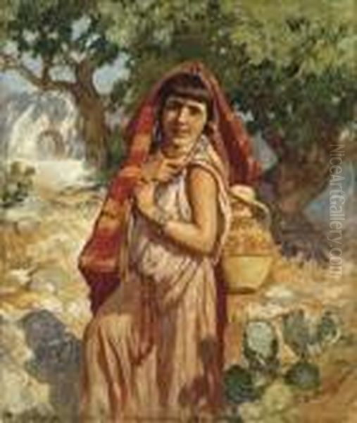 La Porteuse D'eau Oil Painting by Frederick Arthur Bridgman