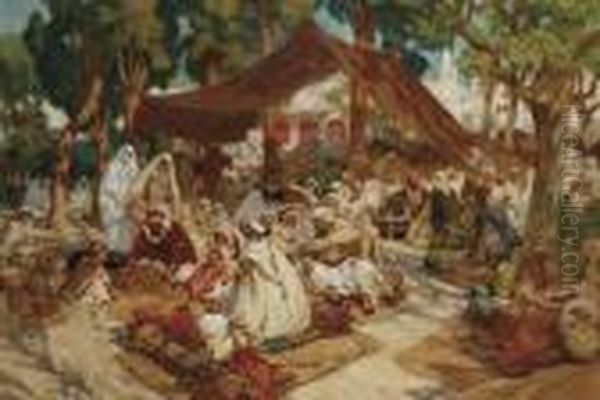 North African Market Oil Painting by Frederick Arthur Bridgman