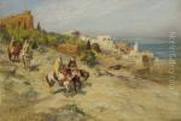 Horsemen On A Coastal Path, Algiers Oil Painting by Frederick Arthur Bridgman