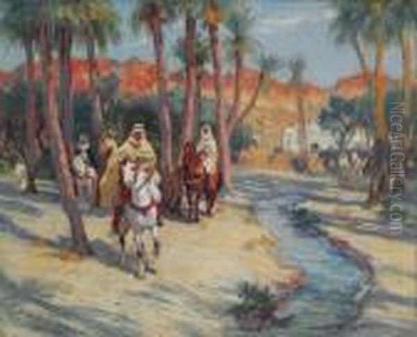 Riding Through An Oasis Oil Painting by Frederick Arthur Bridgman