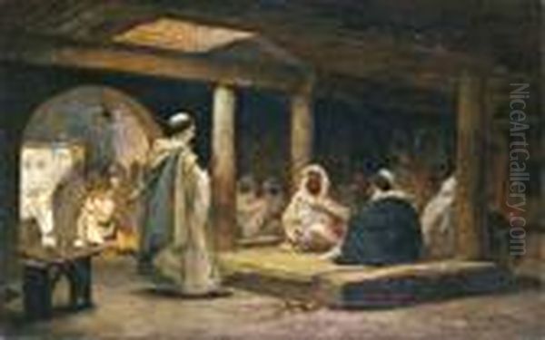 Ecole Americaine
 Cafe Biskra Oil Painting by Frederick Arthur Bridgman