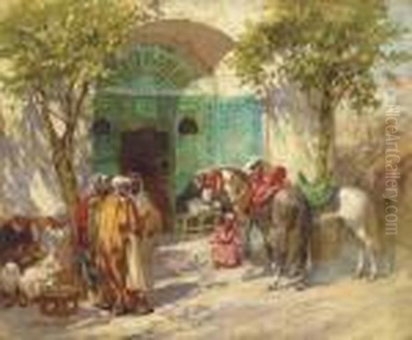 Outside The Mosque Oil Painting by Frederick Arthur Bridgman