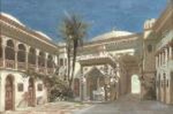 The Courtyard Of An Eastern Palace Oil Painting by Frederick Arthur Bridgman