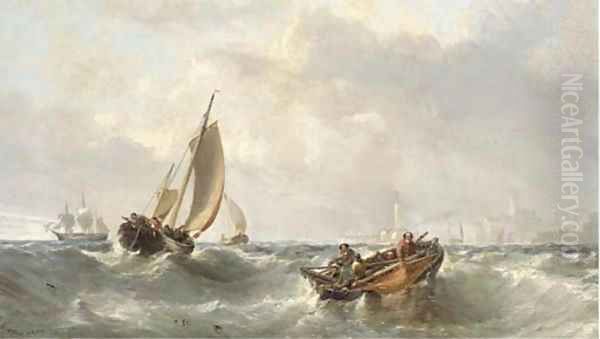 Fishermen off the harbour mouth at Margate Oil Painting by Edwin Hayes